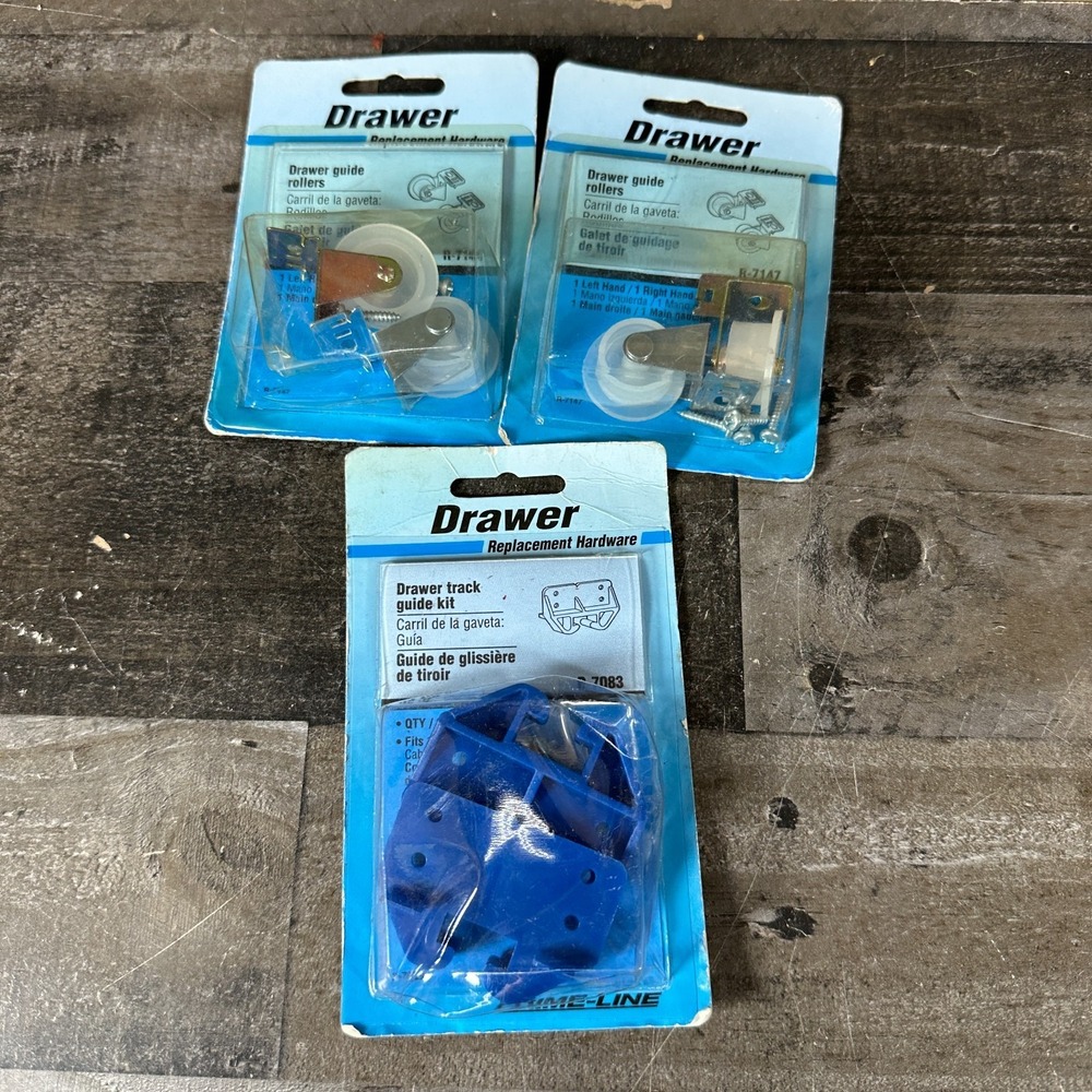 Prime-Line R 7147 Front Drawer Guide Rollers Lot of 2 and R-7083 Track